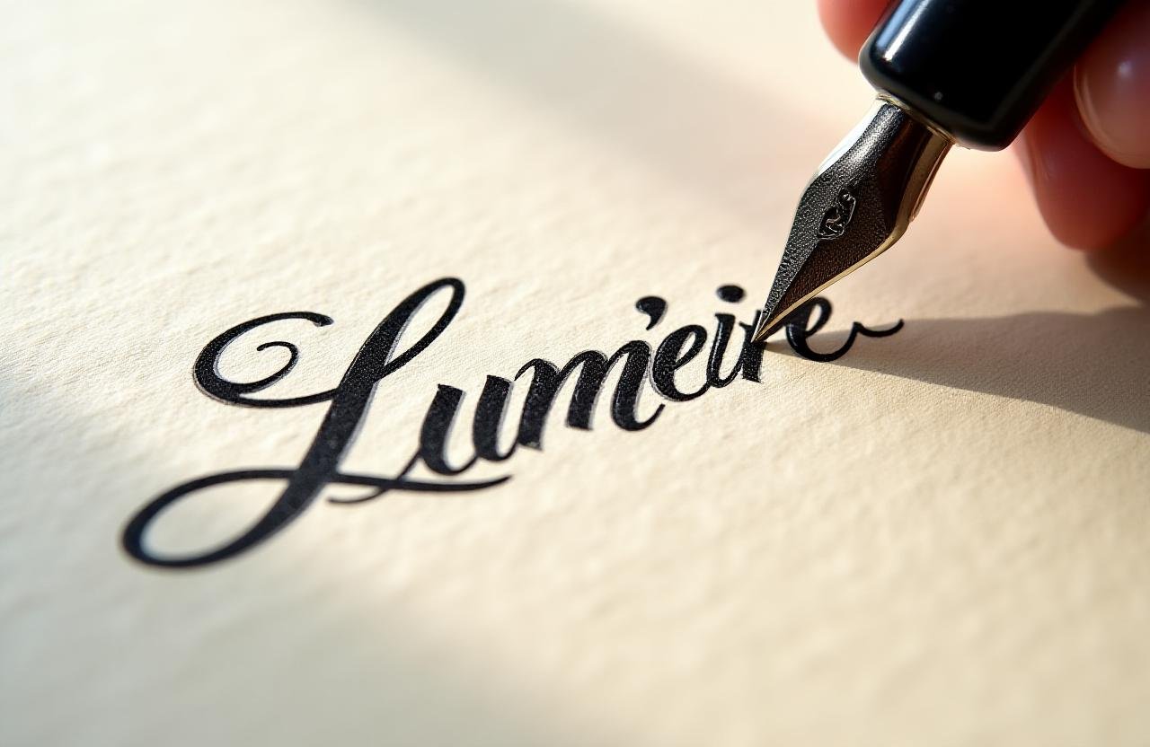 Calligraphic logo design for Lumiere Jewelry showing organic ink strokes