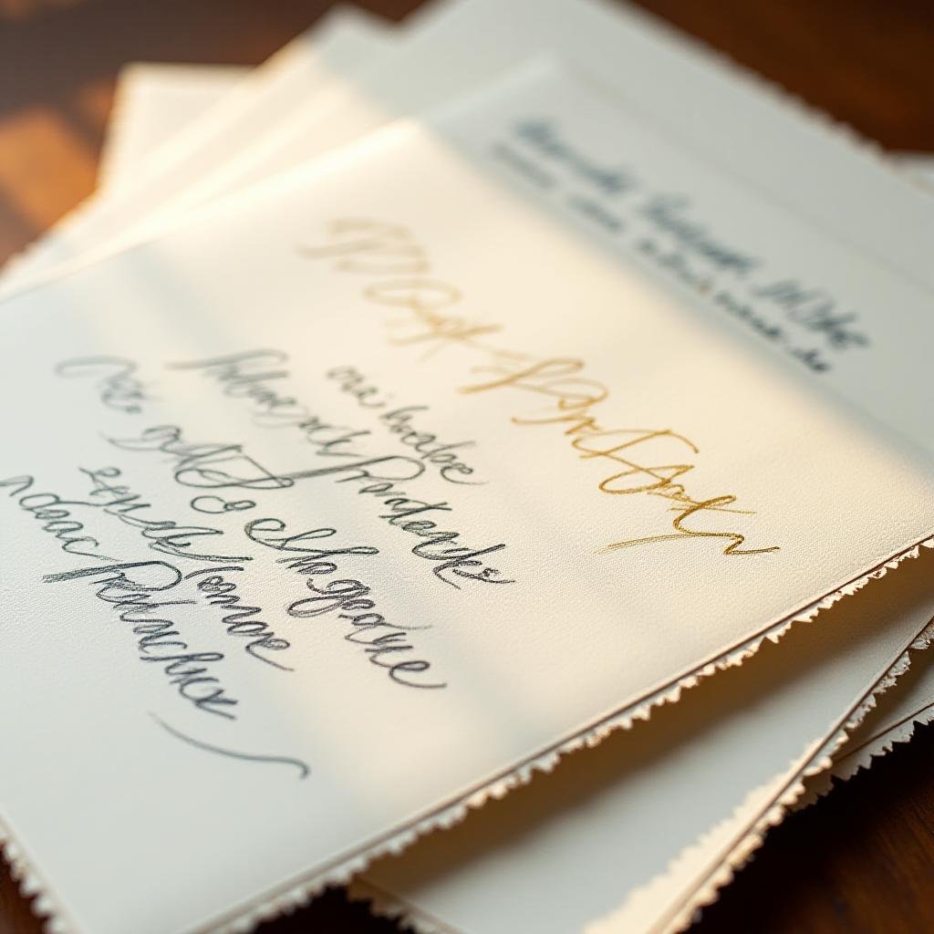 Bespoke stationery set with handmade paper and gold leaf calligraphy