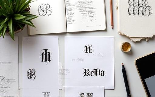 Artist sketching initial calligraphy concepts on high-quality paper